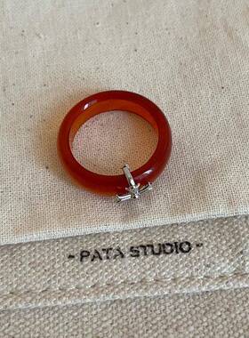 克罗十字架天然石素圈戒指女简约高级感轻奢复古时尚百搭指环戒子