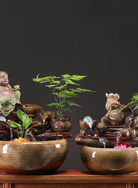 K招财风水轮流水生财摆件循环水客厅办公桌面装饰创意葫芦开业送