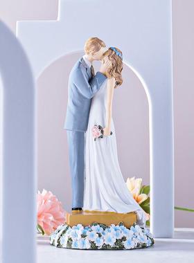 电视机柜装饰摆件美式风格唯美仿木刻人物雕塑摆件家居结婚顶蛋糕