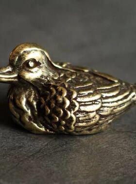 实心纯黄铜办公桌面鸳鸯摆件古铜茶宠饰品工艺品礼品手把玩件