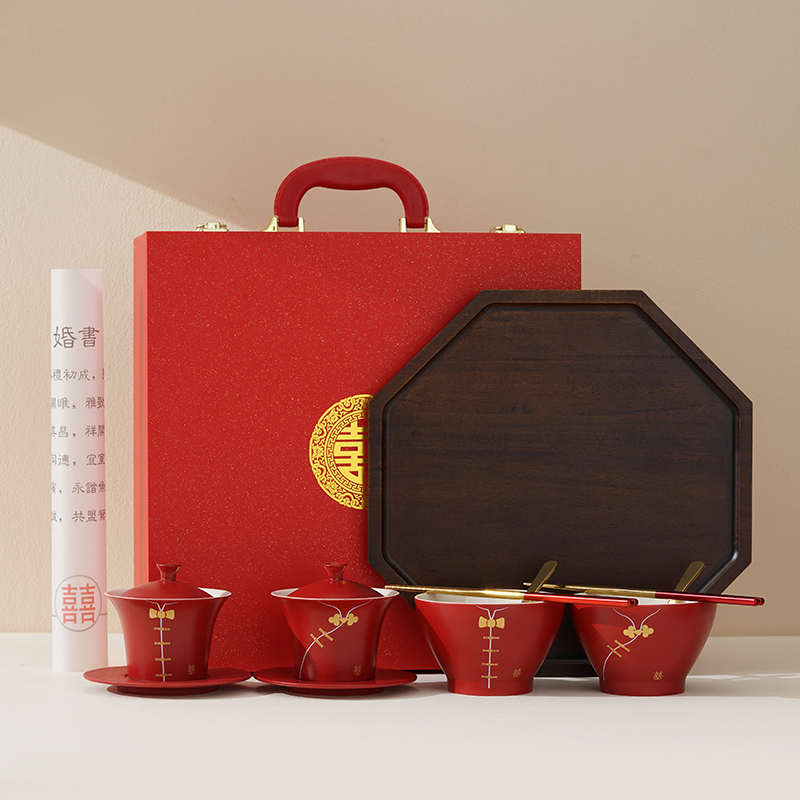 仲夏知己结婚喜碗敬茶杯一对陶瓷对碗筷敬酒杯子套装陪嫁婚礼用品 - 图3