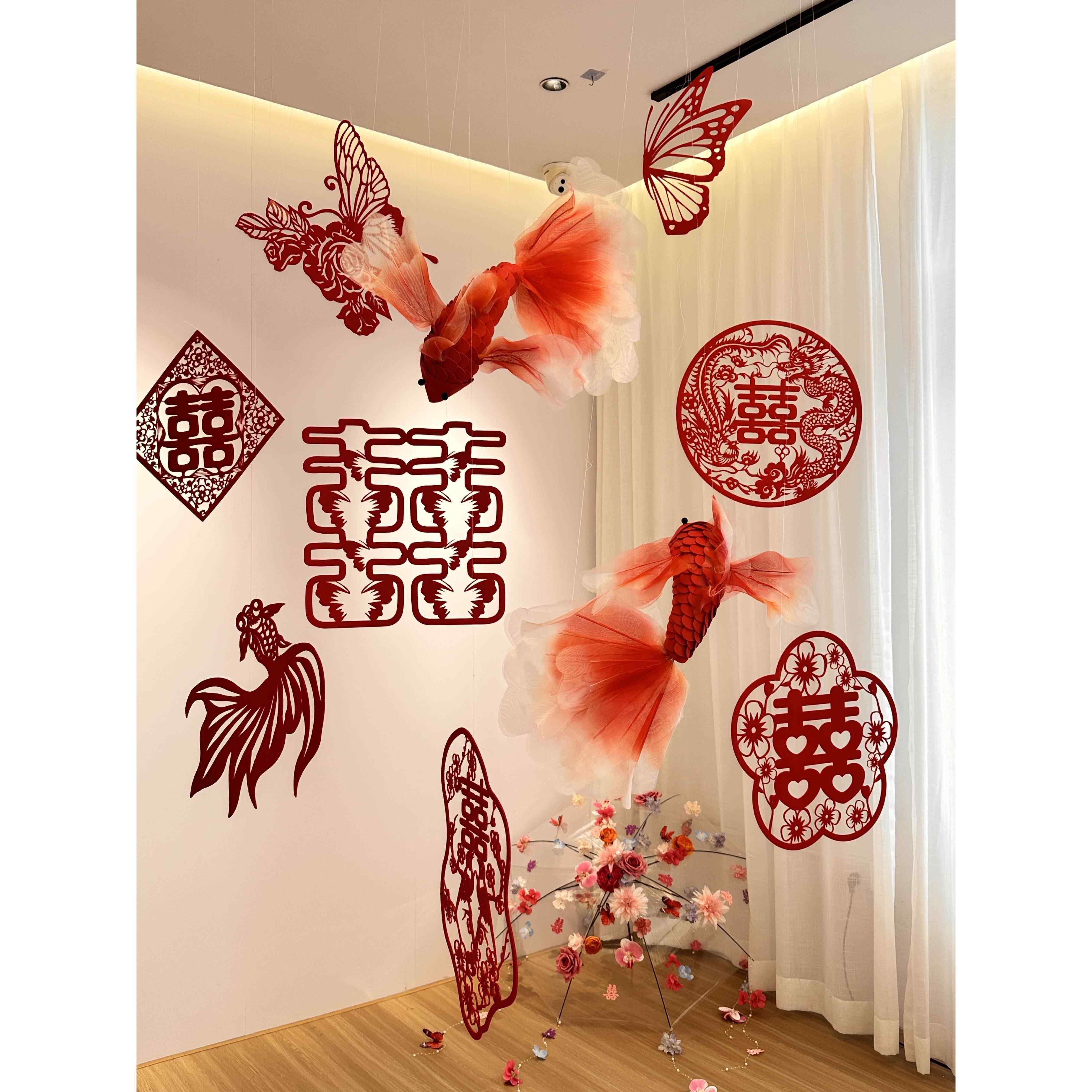 婚房布置结婚装饰卧室女方男方客厅拉花氛围感套装吊顶喜字背景墙,淘宝优惠券,粉丝福利购,淘宝优惠卷