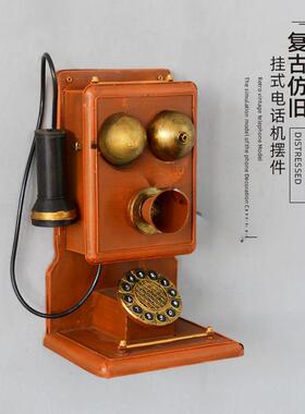 欧式挂墙仿古电话机实木古典固定电话复古无线插卡创意挂壁电话机
