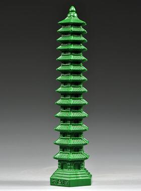 实木绿色木雕刻13层文昌塔摆件木头文昌塔十三层家居办公室装饰品