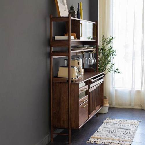 日式黑胡木餐边柜组柜玻璃组合柜现代简中式合约复古茶水CBG-0033 - 图2