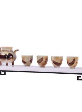 创意新中式侘寂风陶瓷茶具透明亚克力金属托盘茶室样板房组合摆件