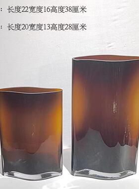现代轻奢简约艺术琥珀色玻璃花瓶摆件家居样板房客厅茶几桌面装饰