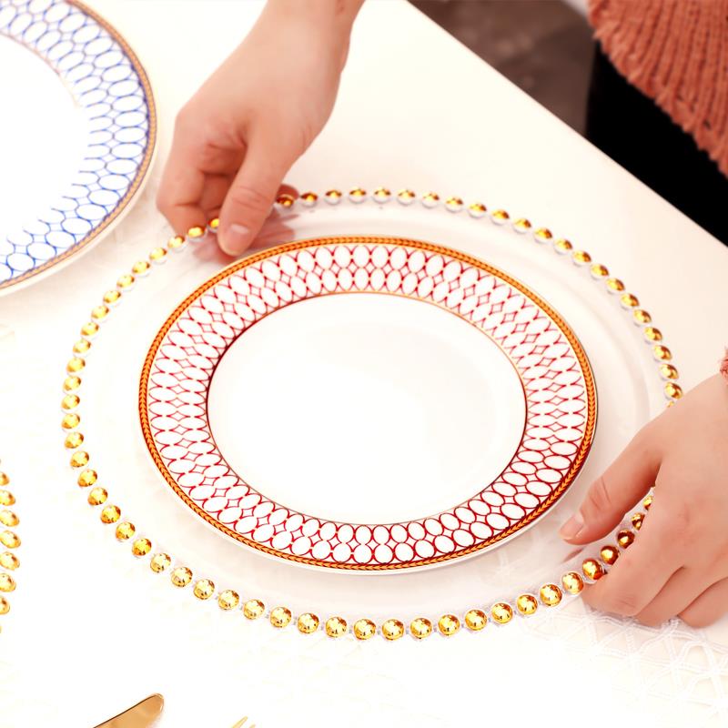 金边陶瓷餐具套装家用欧式西餐盘牛排盘过年用米饭碗汤碗碗碟套装
