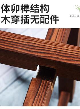 德沃多十字花架实木花盆架古法鱼缸架樟子松木酒缸支架客厅木托底