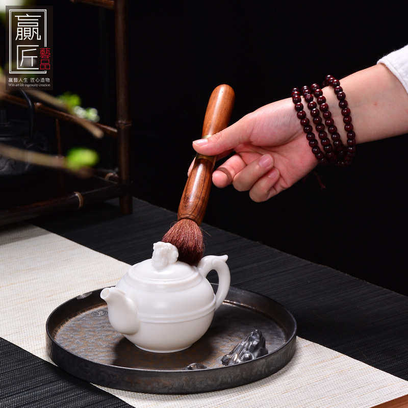 赢匠 黑檀木铜扣茶笔刷不掉毛双用型普洱开茶刀养壶笔茶道零配件,淘宝优惠券,粉丝福利购,淘宝优惠卷