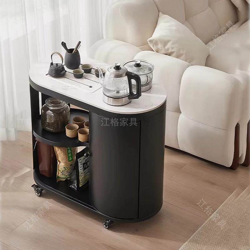 Mobile coffee table modern simple round side table with wheels trolley living room storage tea set storage cart balcony tea table