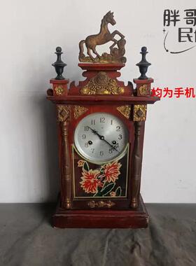 农家乐钟个人上海收藏复古酒店老马头座钟老物件钟表老式装饰摆件