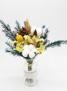 ins小森系乾燥花花瓶摆件永生尤加利棉花花束插花北欧家居耶诞装
