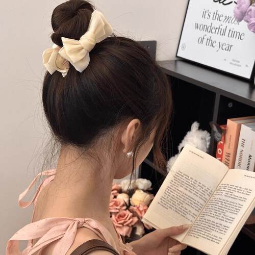 Bow hair bun clip, autumn and winter style hair accessory, p - 图2