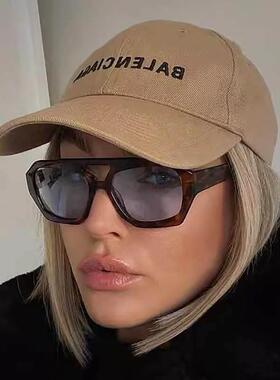 ins fashion big frame double beam sunglasses leopard glasses