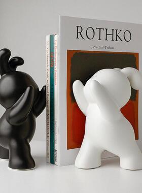 贝汉美创意兔子书挡摆件酒柜客厅玄关书柜陶瓷桌面书立架家居装饰