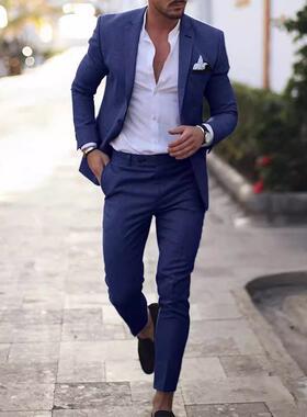 2025 New Men's Business Casual Suit Suit Two-Piece Solid