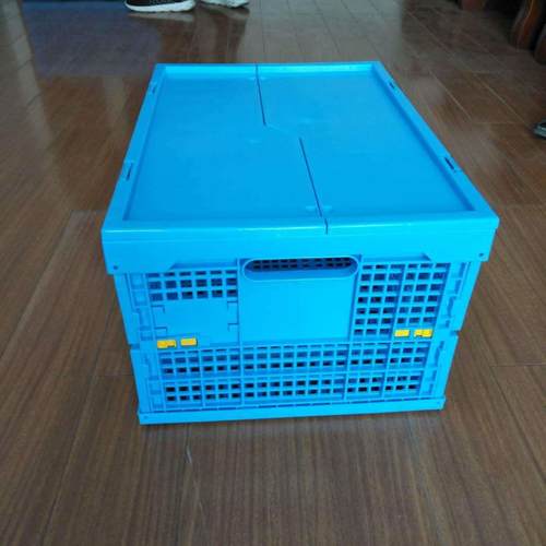 加厚工业带盖480*350*265塑料折叠周转箱折叠筐 - 图0