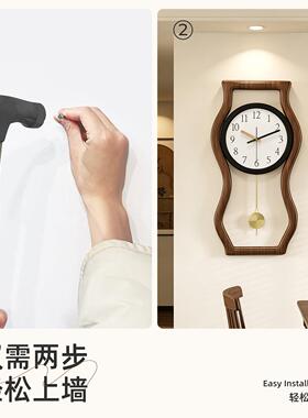 复古木质钟表挂钟2026新款客厅装饰现代简约摆钟家用挂墙时钟高档
