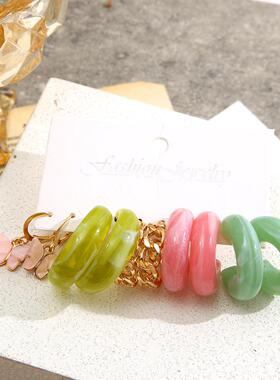 Resin earring set 5 pieces压克力蝴蝶耳环C形树脂耳环套组5件套