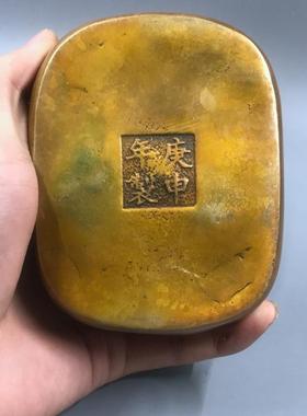 古玩仿古 纯铜烟灰缸砚台文房四宝家居装饰摆件 方形两鱼笔洗