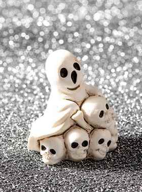 万圣节小骷髅头迷你摆件 骨架模型DIY配件车载桌面鱼缸造景装饰品