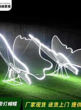 铁艺蝴蝶不锈钢镂空钢丝动J物发光摆件户外园林景观草坪装饰小品