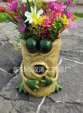 跨装境盆古景新仿青蛙树脂花盆户ST-3028外饰创意庭院搞怪表情摆