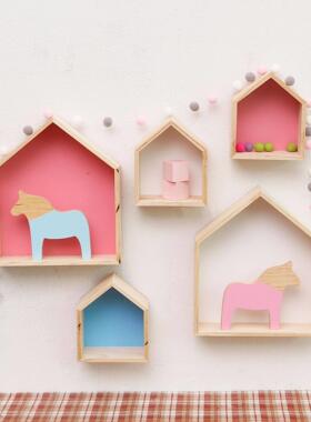 多巴胺彩色小木屋摆件墙上装饰品厨房木质房子幼儿园收纳壁挂道具
