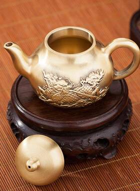 黄铜麒麟小茶壶地摊小铜器摆件办公室茶道茶具把把壶金属工艺品