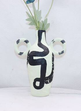 简约创意北欧黑白手工艺树脂花器现代样板间客厅桌面家居装饰摆件