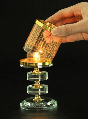 大悲咒心经荷花玻璃酥油灯家用供佛烛台桌面摆件水晶脚防风灯座