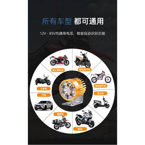 电动车超亮强光led前大灯48v60v96防水通用外置改装机车12v射灯 - 图0