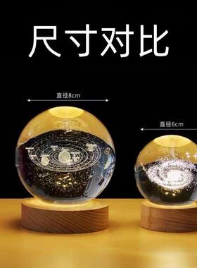 宇宙行星地球太阳系土星3D内雕球小夜灯银河系太空人月球摆件
