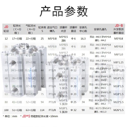 CHELIC气立可JDAD/JD50/63*10*15*20*25*30*50*100-S-B薄型气缸 - 图0