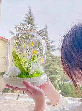 爆款铃兰花玻璃罩小夜灯永生花家居摆件火树银花灯串底只售玻璃罩