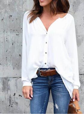 Women V-neck T Shirt OL Tops Casual ladies Chiffon shirts5XL