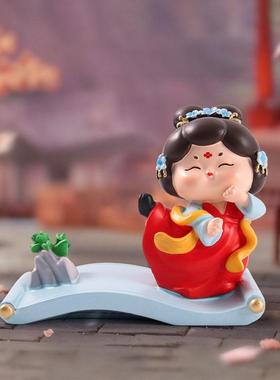 国潮古风江山画手机座办公桌饰古风少女减压神器小礼品