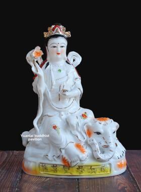 陶瓷文殊普贤菩萨佛像华严三圣居家家用中式神像人物摆件
