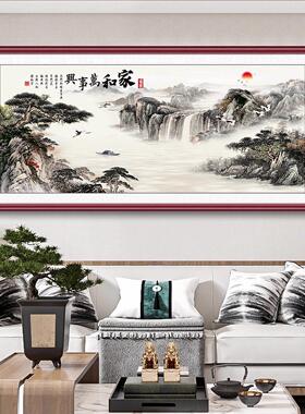家和万事兴壁画新中式客厅沙发背景墙装饰画花鸟荷花喜上眉梢挂画