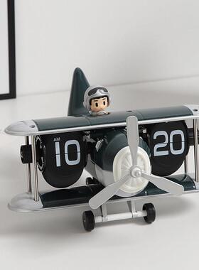 轻奢自动翻页时钟日历桌面摆件家居客厅电视柜酒柜小众高级感装饰