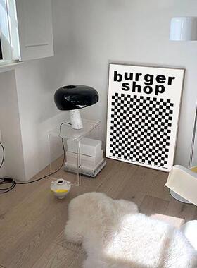 网红黑白棋盘格客厅装饰画ins风电视柜装饰摆画桌面卧室床头挂画