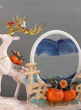 北欧客厅流沙漏画玄关鹿摆件电视柜酒柜结婚搬家平安喜乐乔迁礼品