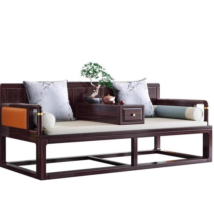 乌金木新中式全实木罗汉床大小户型客厅贵妃躺椅沙发组合推拉床榻 - 图3