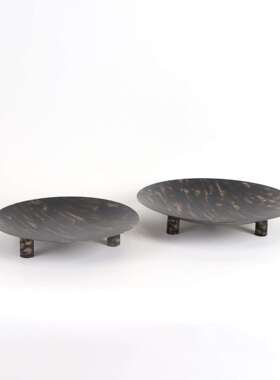 现代中式圆描艺金托盘摆件形样板房售处软装饰品搭MC-TY-64配花果