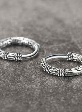 Vintage 925 Sterling Silver Hoop Earrings Pattern Earring Fo