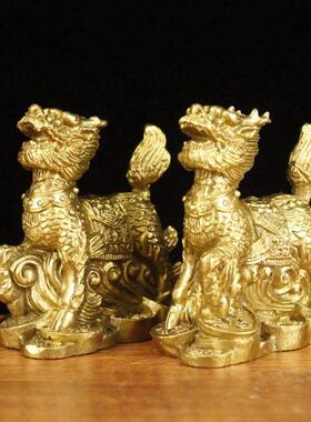 纯黄铜小金钱麒麟摆件铜麒麟摆设礼品家居工艺品装饰品摆件
