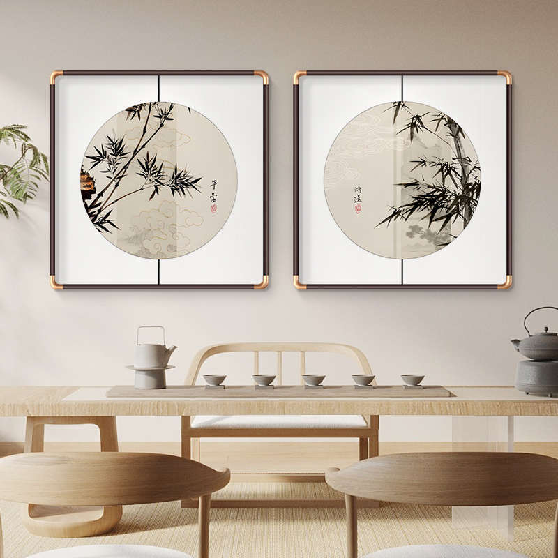 迎客松新中式客厅挂画茶室禅意背景墙面玄关装饰画水墨风民宿壁画 - 图1