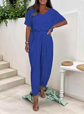 Women's collar jumpsuit waist set 女领连体裤系腰套装