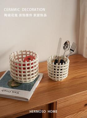 现代艺术创意笔筒摆件陶瓷收纳篮水果篮托盘客厅茶几桌面装饰乔迁
